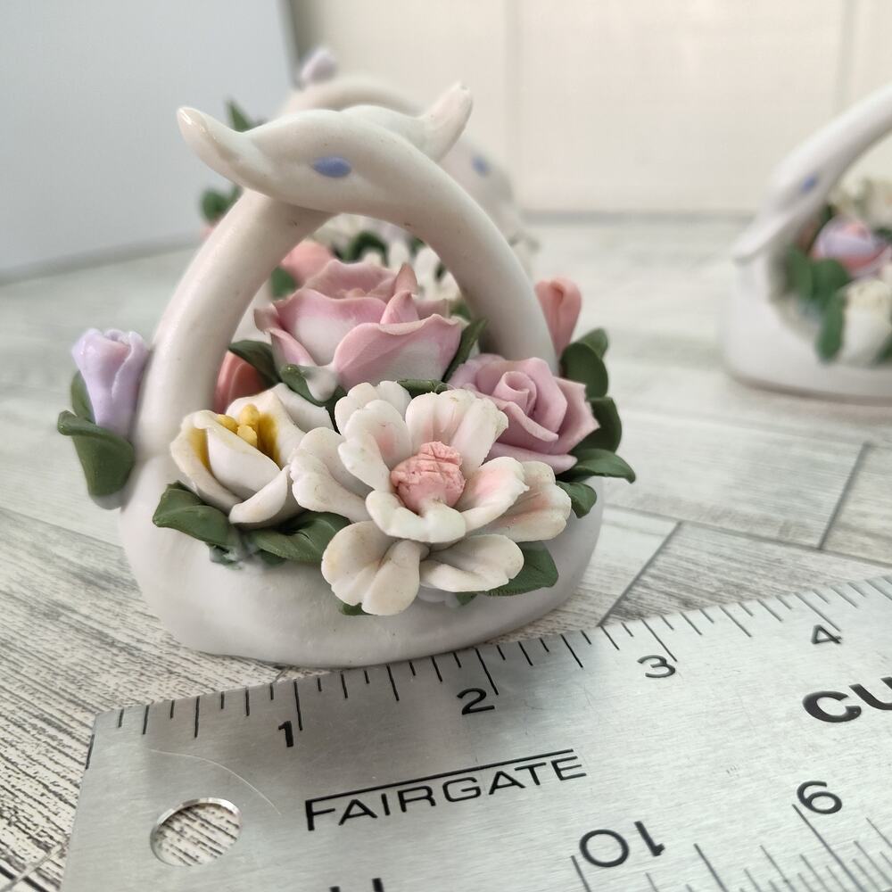 Set of 3 Floral Basket Ceramic Swan Figurines Table Decor Bridal Shower Accent - Picture 5 of 12